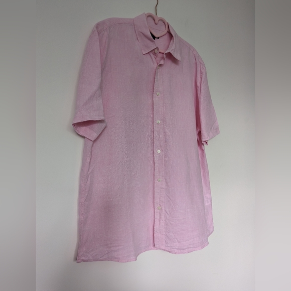 Jaeger Pink 100% Linen Summer Shirt Mens Size XL Short Sleeve - Picture 2 of 7